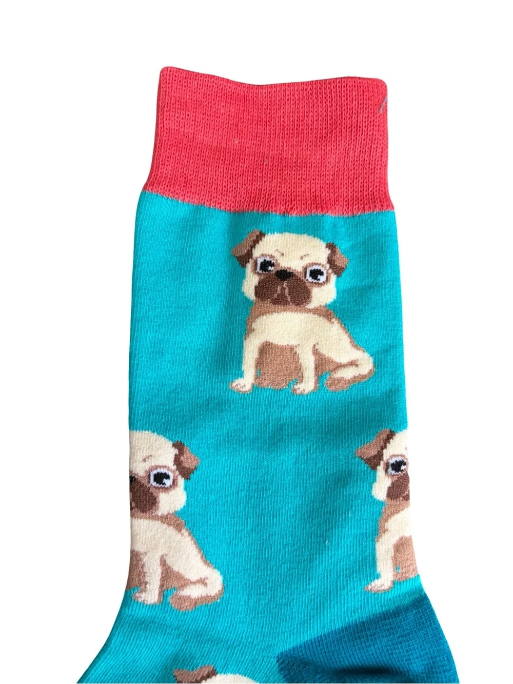 Blue Pink Pug Dog Novelty Socks Womens Size 8-12